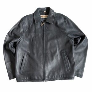 Columbia Men’s Black Leather Bomber Jacket Sz M Wool Blend Flannel Lined EUC